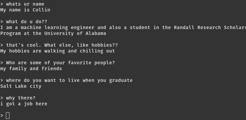 Mostly coherent CollinGPT output, a lot of hallucination :/